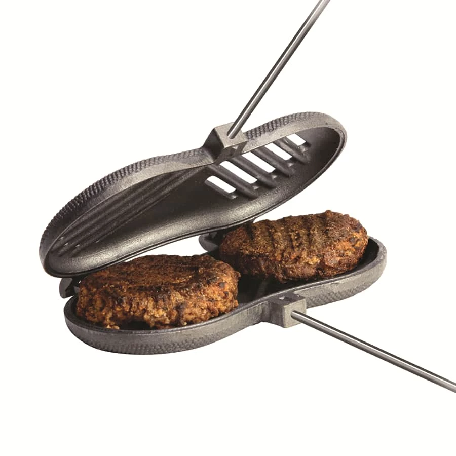 NA Rome Wilderness Cast Iron Double Grill Iron, With Wood Handle, 28-in 3 NA Rome Wilderness Cast Iron Double Grill Iron, With Wood Handle, 28-in - Image 3