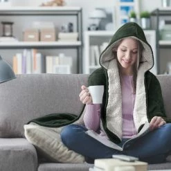 NA Hooded Weighted Velvet Sherpa Throw, Green, 10-lbs -NA-The Wonderful Everyday hooded weighted velvet sherpa throw green 8a930faf b1c9 44a0 ba23 40d23a9cf528