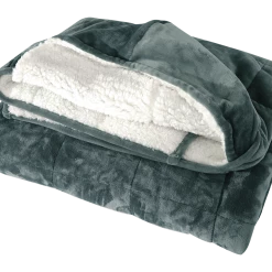 NA Hooded Weighted Velvet Sherpa Throw, Green, 10-lbs