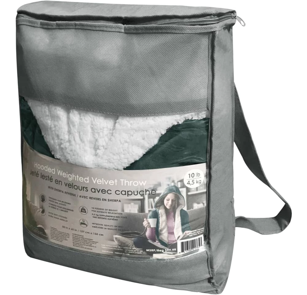 NA Hooded Weighted Velvet Sherpa Throw, Grey, 10-lbs 5 NA Hooded Weighted Velvet Sherpa Throw, Grey, 10-lbs - Image 5