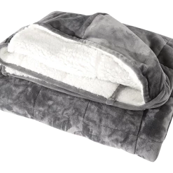NA Hooded Weighted Velvet Sherpa Throw, Grey, 10-lbs